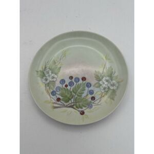 Studio Pottery Hand Painted Salad Plates Dogwood Flowers Blueberries‎ (6) Signed